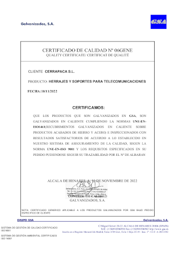 Certificado Calidad ISO146