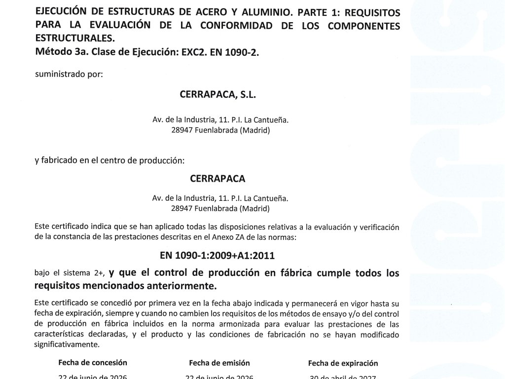 certificado 1090-2 herrajes acero galvanizados telefonia movil Cerrapaca
